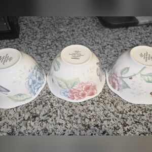 Lenox Butterly Meadow Hydrangea Floral Porcelain Bowls Set Of 3